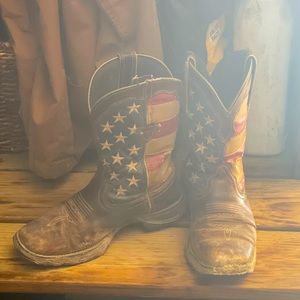 Durango boots. Well loved, but lots of life left. Missing a pull up strap